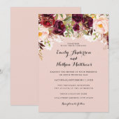 Lace Peach Bourgogne Floral bruiloft uitnodiging (Voorkant / Achterkant)