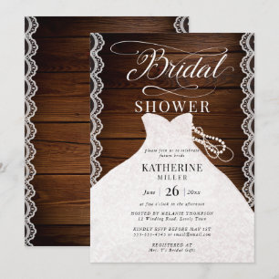 Lace Pearls bruidsjurk rustiek hout Vrijgezellenfe Kaart