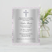  Lace Pink Eerste Heilige Communie Kaart (Staand voorkant)