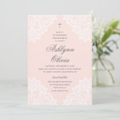  Lace Pink Religious Baptism & Christening Aankondiging (Staand voorkant)