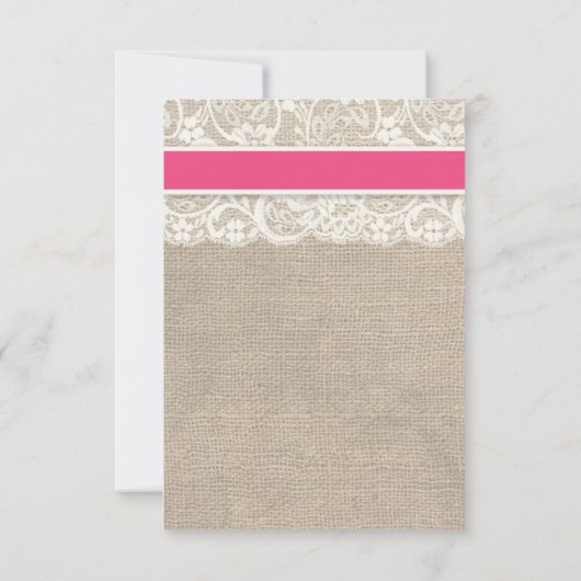 Lace & Pink Ribbon en Burlap Wedding RSVP Kaart (Achterkant)