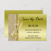 Lace Ribbon & Bow Gold Glitter Sequin 18th Save The Date (Voorkant / Achterkant)