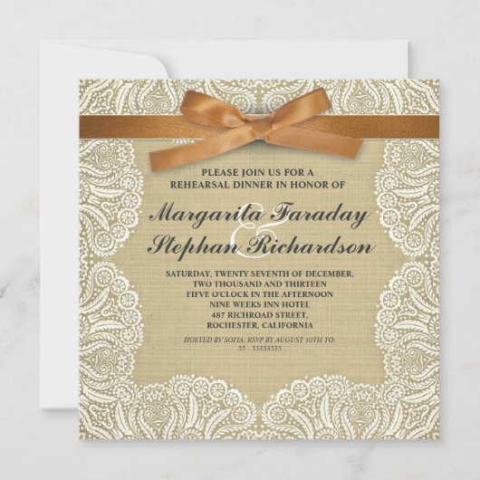 lace ribbon & burlap rustic - repetitief diner kaart (Voorkant)