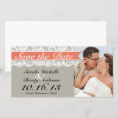 Lace Ribbon Grey en Coral Bewaar de datum Save The Date (Voorkant / Achterkant)