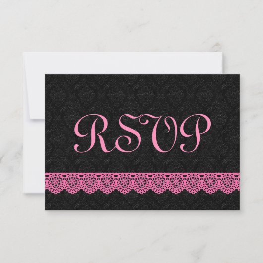 Lace RSVP-reactiekaart V16 PINK en BLACK RSVP Kaartje (Voorkant)