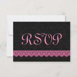 Lace RSVP-reactiekaart V16 PINK en BLACK RSVP Kaartje