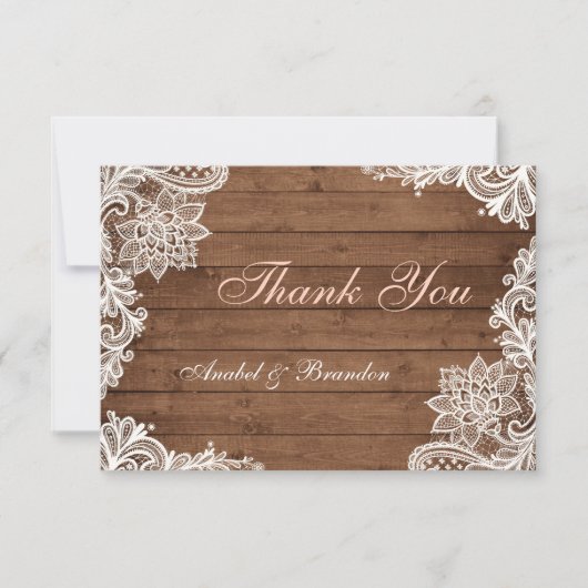 Lace Rustic Wood - Hartelijk dank Bedankkaart (Voorkant)