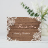 Lace Rustic Wood - Hartelijk dank Bedankkaart (Staand voorkant)