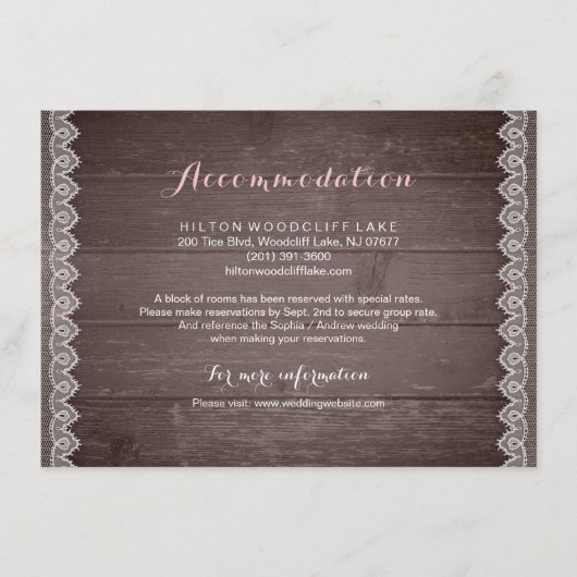 lace rustige trouwaccommodatie informatiekaartje (Voorkant)