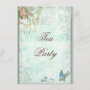 Lace Scroll, Bluebird & Tassels Invite Kaart