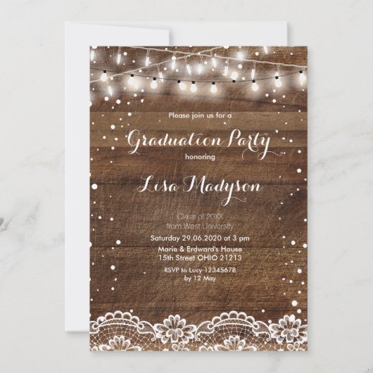 Lace String Lights Graduation Party Kaart Rustiek (Voorkant)