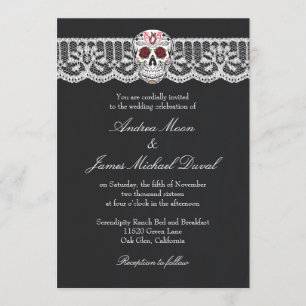 Lace Sugar Skull Chalkboard Wedding Invitations Kaart