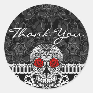 Lace Sugar Skull Day of the Dead Bedankt Ronde Sticker