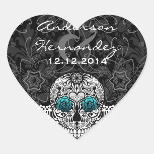 Lace Sugar Skull Day of the Dead Save the Date Hart Sticker