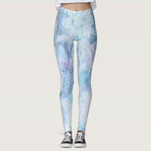 *~* Lace Texture Waterverf Blue Turquoise Leggings