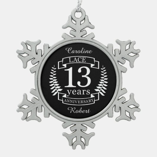 Lace Traditional bruiloft 13 jaar Tin Sneeuwvlok Ornament (Voorkant)