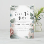 Lace Tule Pastel Stoffig Blauw Bruiloft Save The Date (Staand voorkant)