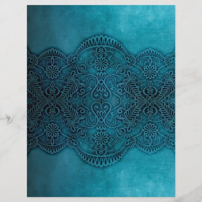 Lace Turquoise Grunge Scrapbooking Craft Paper (Voorkant)
