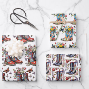 Lace-Up Laarzen en Vlinder Bloemen Inpakpapier Vel