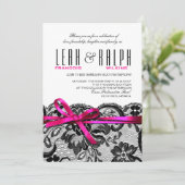 Lace Wedding Bows & Ribbons | Witte zwarte fuschia Kaart (Staand voorkant)