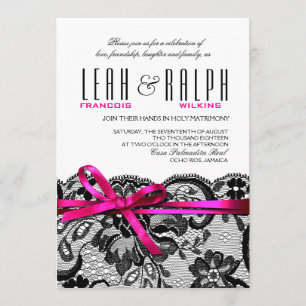 Lace Wedding Bows & Ribbons Witte zwarte fuschia Kaart
