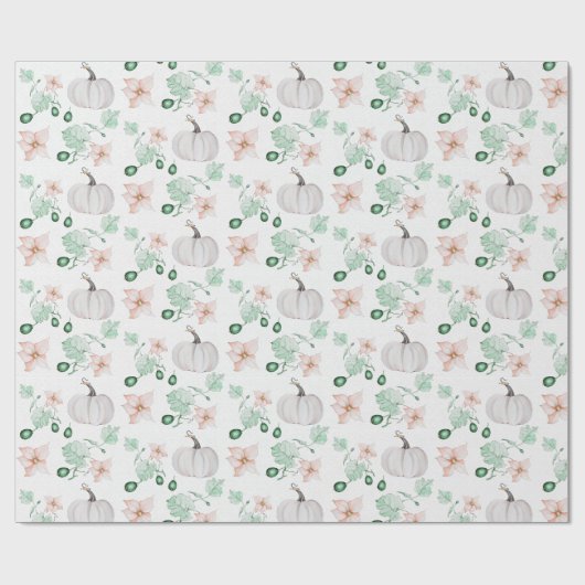 Lace White Pumpkins Waterverf Art Pattern Cadeaupapier (Vlak)