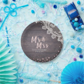 Lace wood blush glitter Mr en Mrs rustic bruiloft Papieren Bordje (Feest)