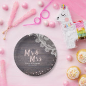 Lace wood blush glitter Mr en Mrs rustic bruiloft Papieren Bordje (Feest)