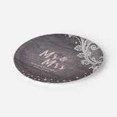 Lace wood blush glitter Mr en Mrs rustic bruiloft Papieren Bordje (Gekanteld)