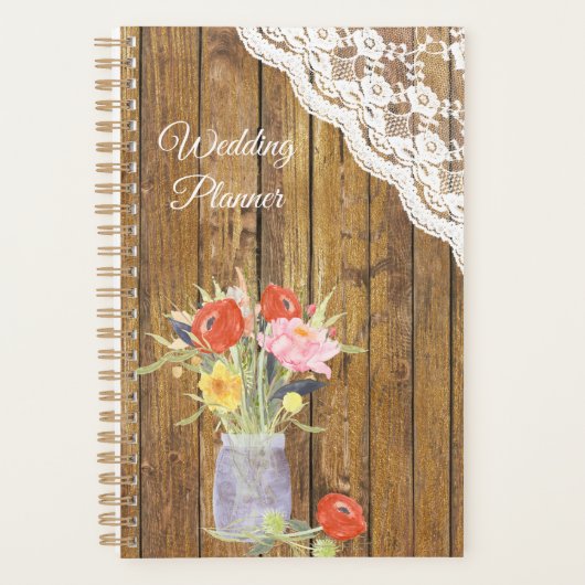 Lace Wood Mason Jar Floral Mariage (Devant)