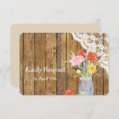 Lace Wood Mason Jar Floral Wedding RSVP (Voorkant / Achterkant)