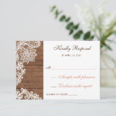 Lace Wood Rustic Répondre Mariage de carte RSVP (Debout devant)