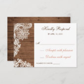 Lace Wood Rustic Respond RSVP Card Wedding (Voorkant / Achterkant)