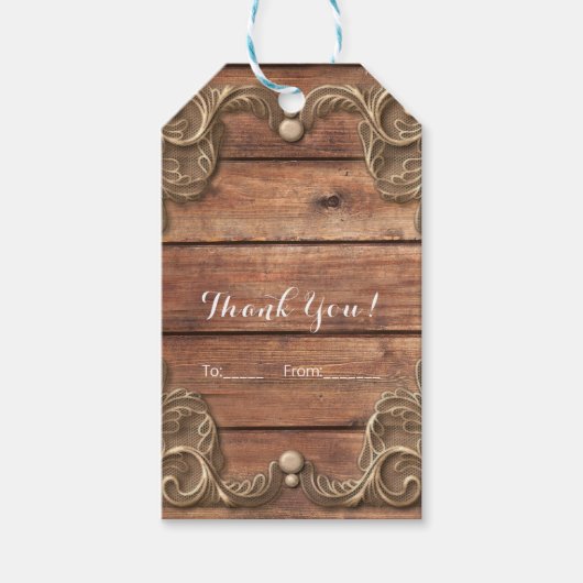 Lace Wood Rustic  Western Elegant Wedding Cadeaulabel (Voorkant)