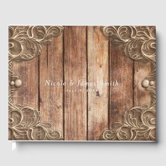 Lace Wood Rustic Western Elegant Wedding Gastenboek (Voorkant)