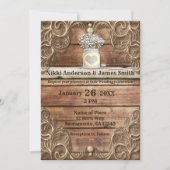 Lace Wood Rustic Western Elegant Wedding Kaart (Voorkant)