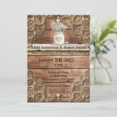 Lace Wood Rustic Western Elegant Wedding Kaart (Staand voorkant)