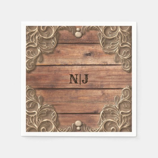Lace Wood Rustic  Western Elegant Wedding Servet (Voorkant)