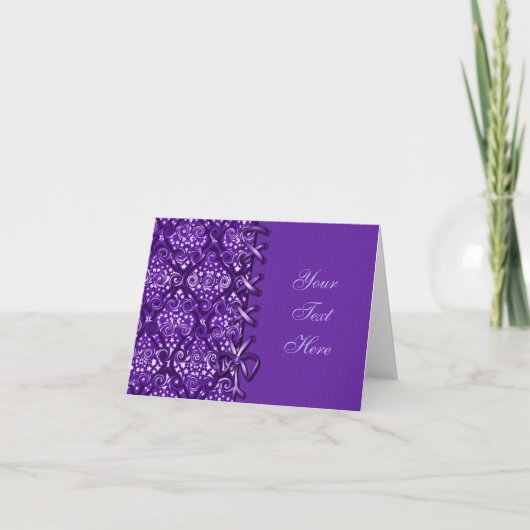 Laced Paarse Patroon Decoratieve Nota Kaart (Voorkant)