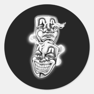 Lach nu Huil later Chicano Tattoo Flash Ronde Sticker