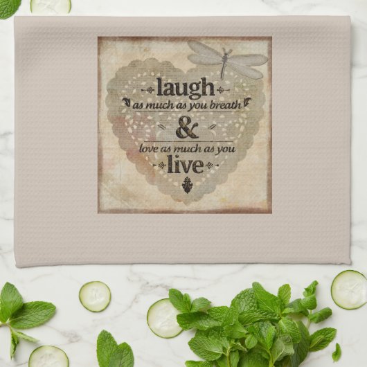 Lach zoveel als je Gezegde ademt Theedoek (Gevouwen)