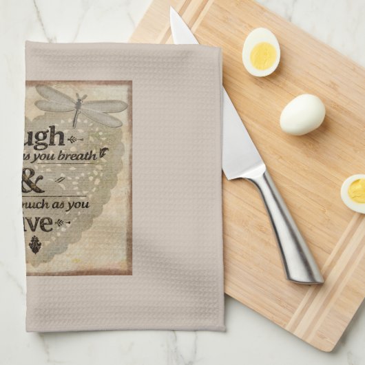 Lach zoveel als je Gezegde ademt Theedoek (Quarter Fold)