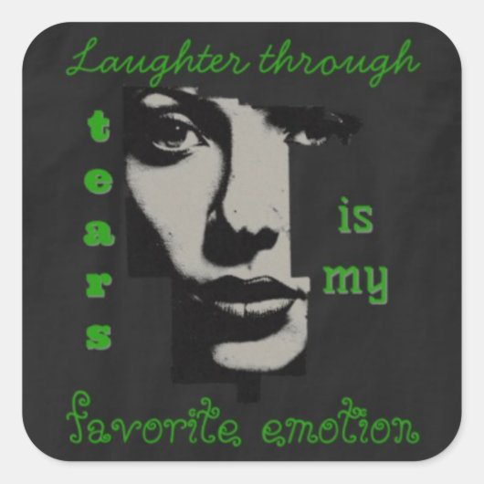 Lachen door tranen vierkant sticker (Voorkant)