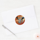 Lachen Flaming Eyeballs Schedel met vleermuisvleug Ronde Sticker (Envelop)