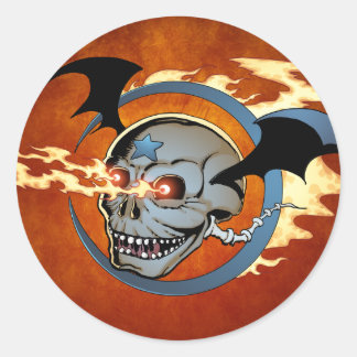 Lachen Flaming Eyeballs Schedel met vleermuisvleug Ronde Sticker