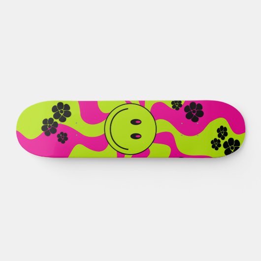 Lachen in limoengroen, heet roze en zwart skateboard (Horizontaal)