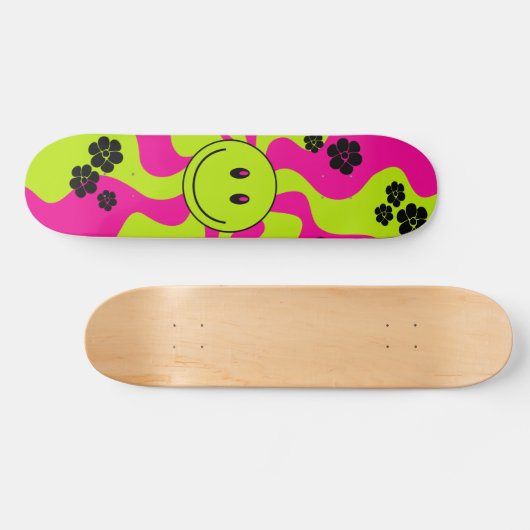 Lachen in limoengroen, heet roze en zwart skateboard (Horizontaal)
