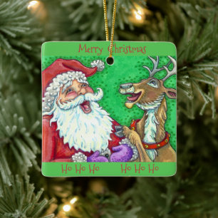 LACHEN KERSTMAN & RENDIER KERST KERAMISCH ORNAMENT
