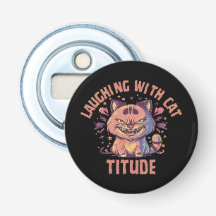 Lachen met kattige houding button flesopener