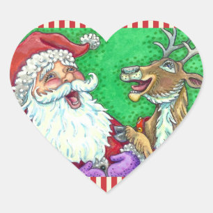 LACHEN SANTA & RENDIER KLOP KLOP GRAPPEN Grappig Hart Sticker